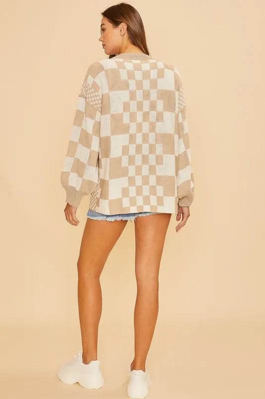 Annie Wear Checkered Open Front Drop Shoulder Cardigan - Shop Style & More | Fresh Looks, Everyday Deals & Free Shipping