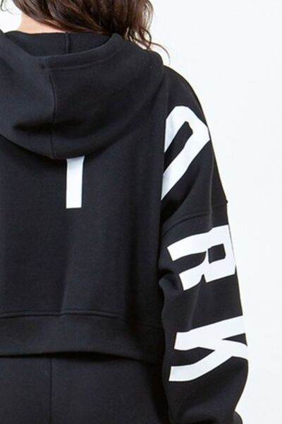 American Bazi Letter Graphic Long Sleeve Drawstring Cropped Hoodie - Shop Style & More | Fresh Looks, Everyday Deals & Free Shipping
