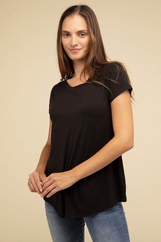 Flowy Round Hem Rayon Short Sleeve Top - Shop Style & More | Fresh Looks, Everyday Deals & Free Shipping