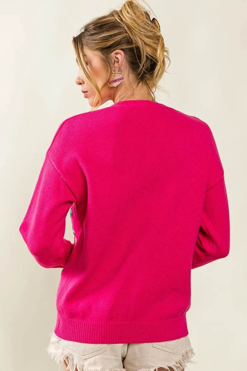 BiBi Front Tiger Sequin Patch V-neck Sweater Cardigan - Shop Style & More | Fresh Looks, Everyday Deals & Free Shipping