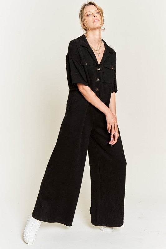 Basic Collar Shirt Wide leg Jumpsuit - Shop Style & More | Fresh Looks, Everyday Deals & Free Shipping
