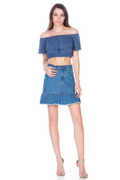High Waisted A-line Ruffle Hem Denim Skirt - Shop Style & More | Fresh Looks, Everyday Deals & Free Shipping