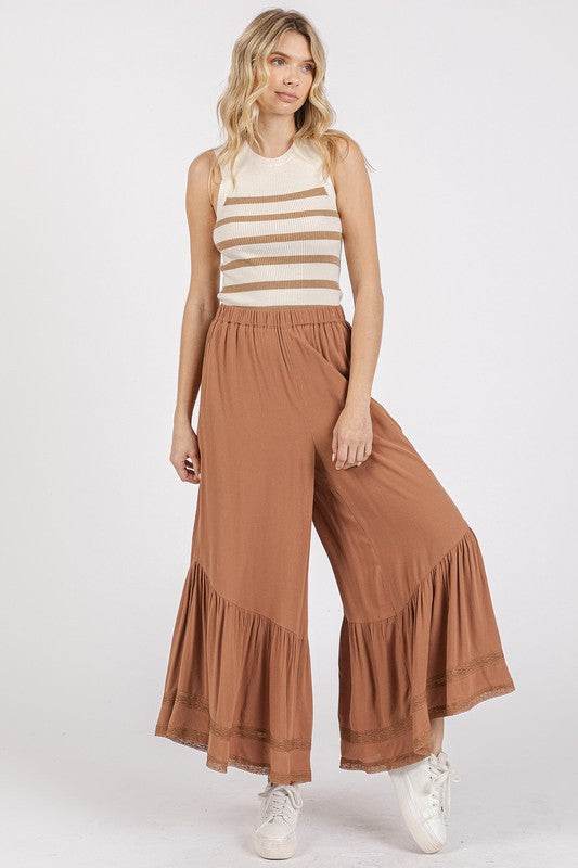 Mittoshop Lace Ruffle Asymmetric Hem Wide Leg Pants - Shop Style & More | Fresh Looks, Everyday Deals & Free Shipping