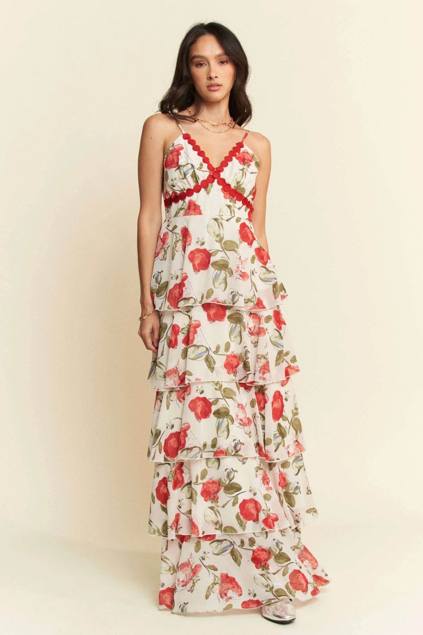 Davi & Dani Contrast Ring Lace Layered Ruffle Maxi Cami Dress - Shop Style & More | Fresh Looks, Everyday Deals & Free Shipping