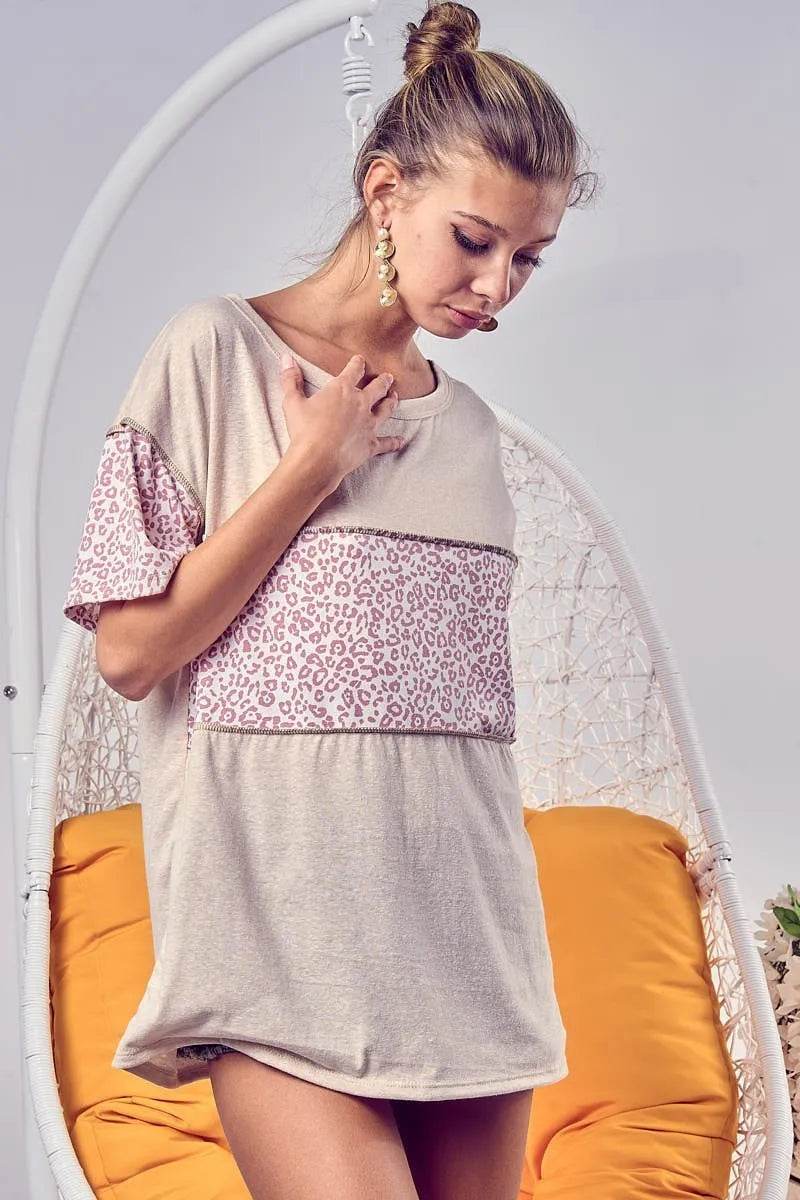 BiBi Triblend Knit with Leopard Block Out Stitching - Shop Style & More | Fresh Looks, Everyday Deals & Free Shipping