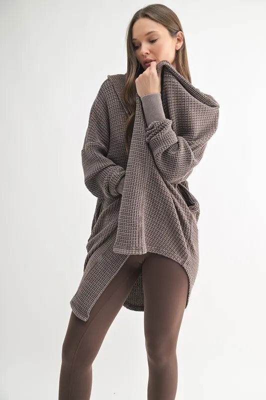 MONO B Chunky Waffle Mineral Wash Hooded Open Cardigan - Shop Style & More | Fresh Looks, Everyday Deals & Free Shipping