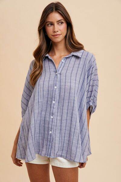 Annie Wear Striped Button Up Half Sleeve Shirt - Shop Style & More | Fresh Looks, Everyday Deals & Free Shipping