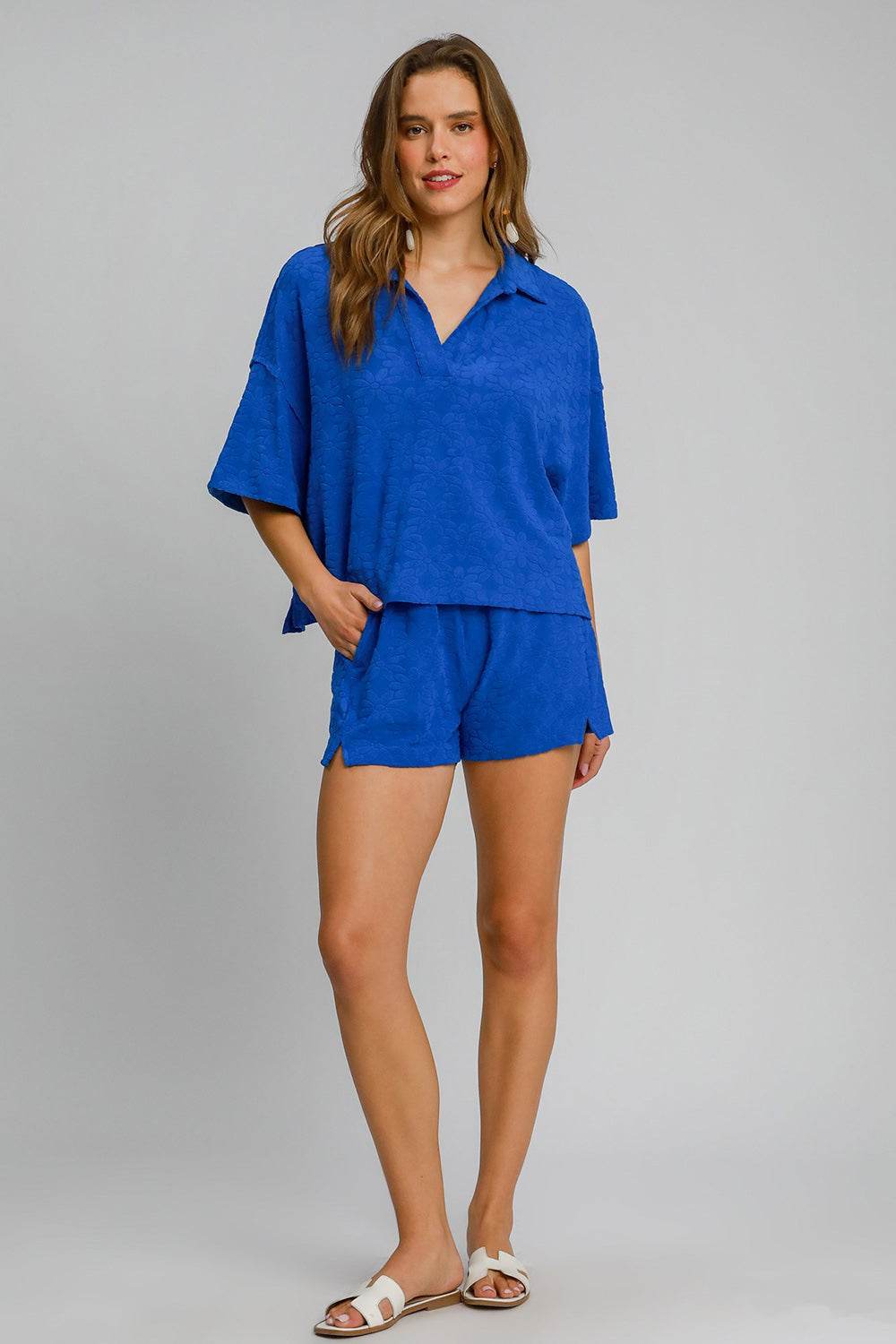 Umgee Floral Elastic Waist Jacquard Shorts with Pockets - Shop Style & More | Fresh Looks, Everyday Deals & Free Shipping