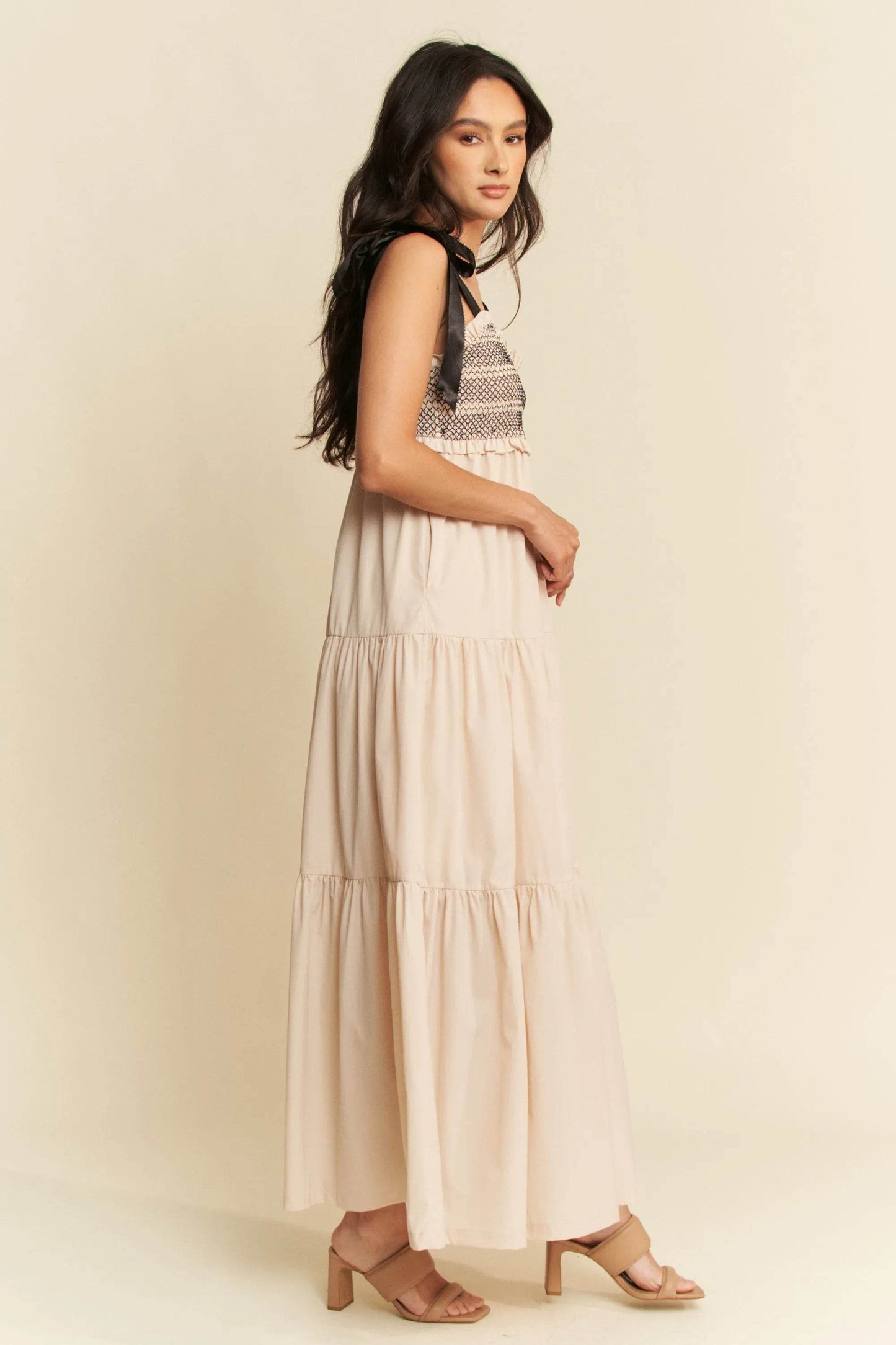 Davi & Dani Multi Contrast Smocked Bodice Straps Maxi Dress - Shop Style & More | Fresh Looks, Everyday Deals & Free Shipping