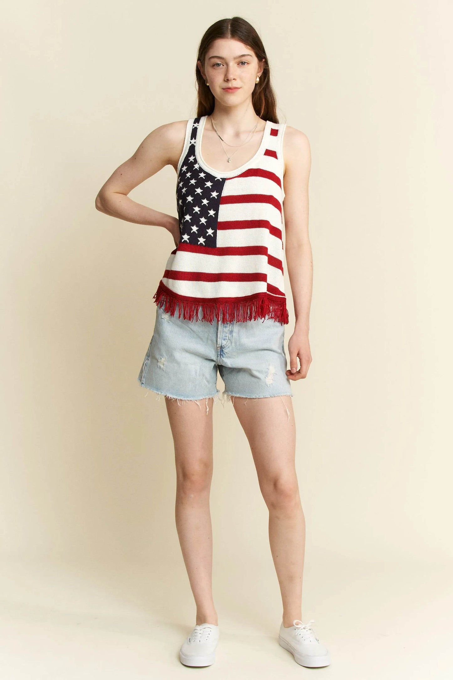 Jade By Jane Full Size American Flag Fringe Tank Top Plus Size - Shop Style & More | Fresh Looks, Everyday Deals & Free Shipping