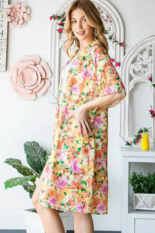 Heimish Full Size Half Sleeve Multi Color Floral Open Cardigan Plus Size - Shop Style & More | Fresh Looks, Everyday Deals & Free Shipping