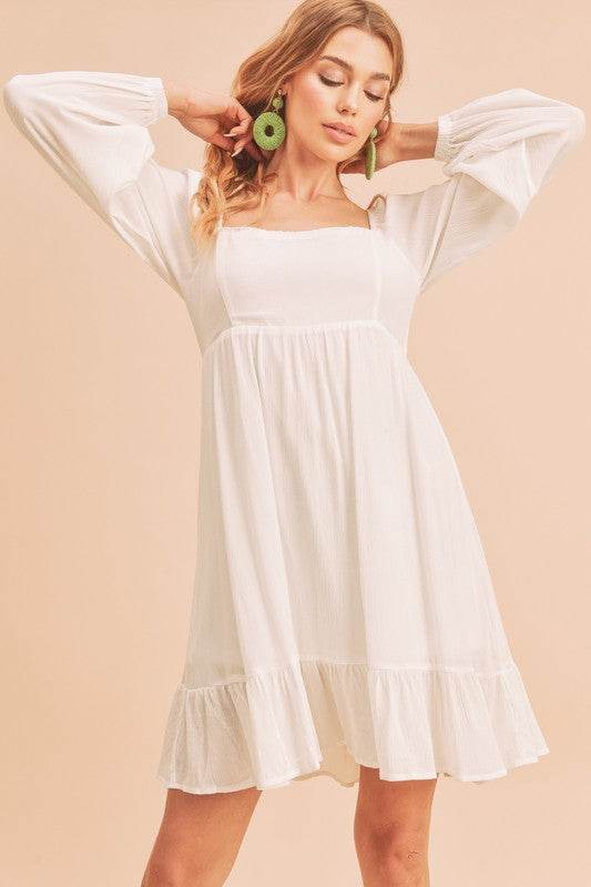 Aemi + Co Ruffled Hem Square Neck Balloon Sleeve Mini Dress - Shop Style & More | Fresh Looks, Everyday Deals & Free Shipping