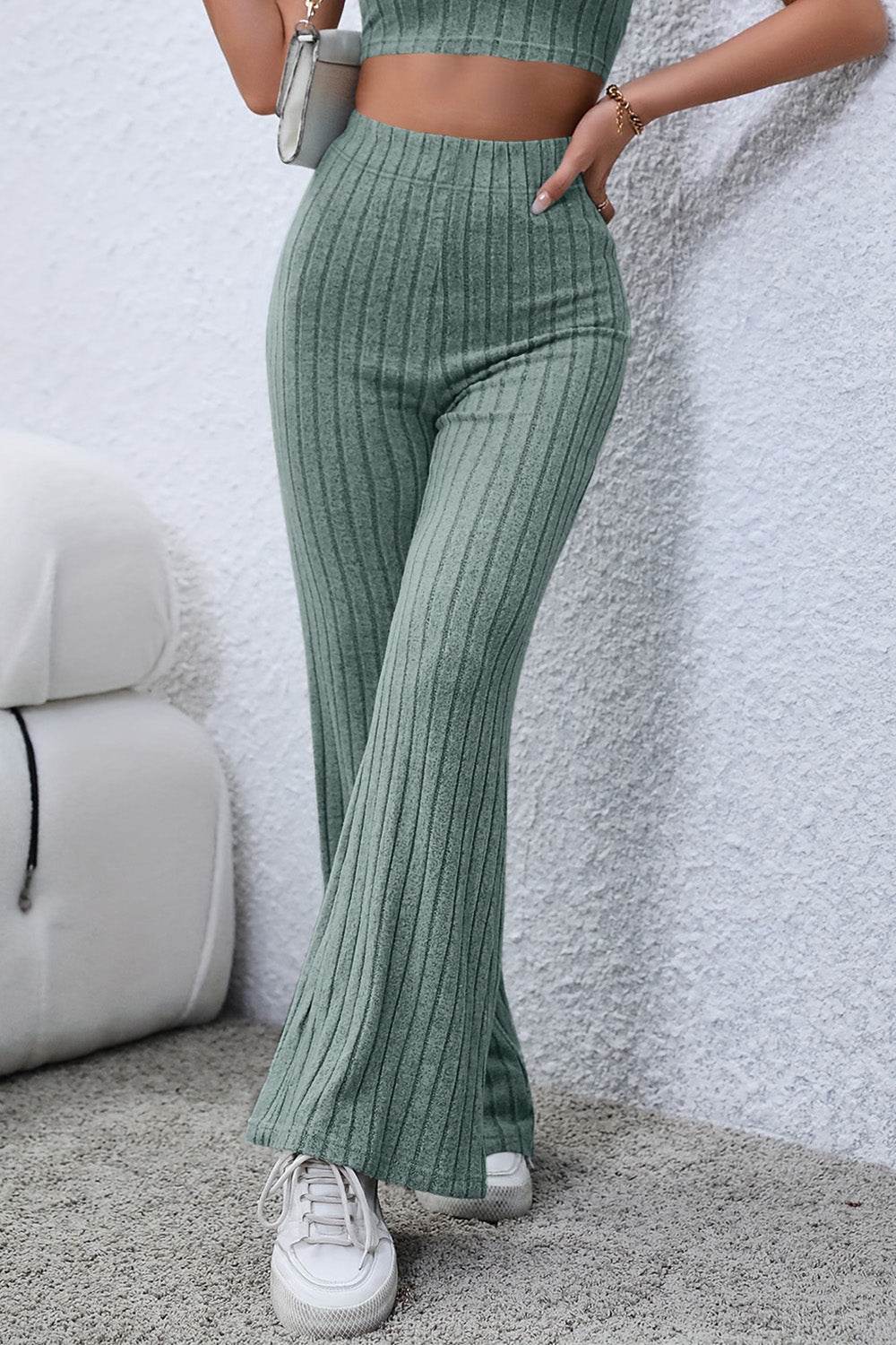 Basic Bae Full Size Ribbed High Waist Flare Pants - Shop Style & More | Fresh Looks, Everyday Deals & Free Shipping
