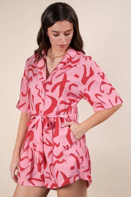 VERY J Oversized Printed Button Down Resort Romper - Shop Style & More | Fresh Looks, Everyday Deals & Free Shipping