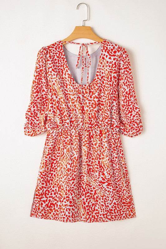 Red Leopard Print Long Sleeve Hollowed Back Dress - Shop Style & More | Fresh Looks, Everyday Deals & Free Shipping