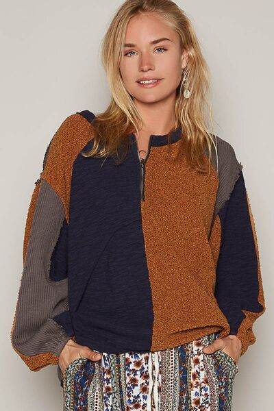 POL Color Block Half Zip Dropped Shoulder Sweatshirt - Shop Style & More | Fresh Looks, Everyday Deals & Free Shipping