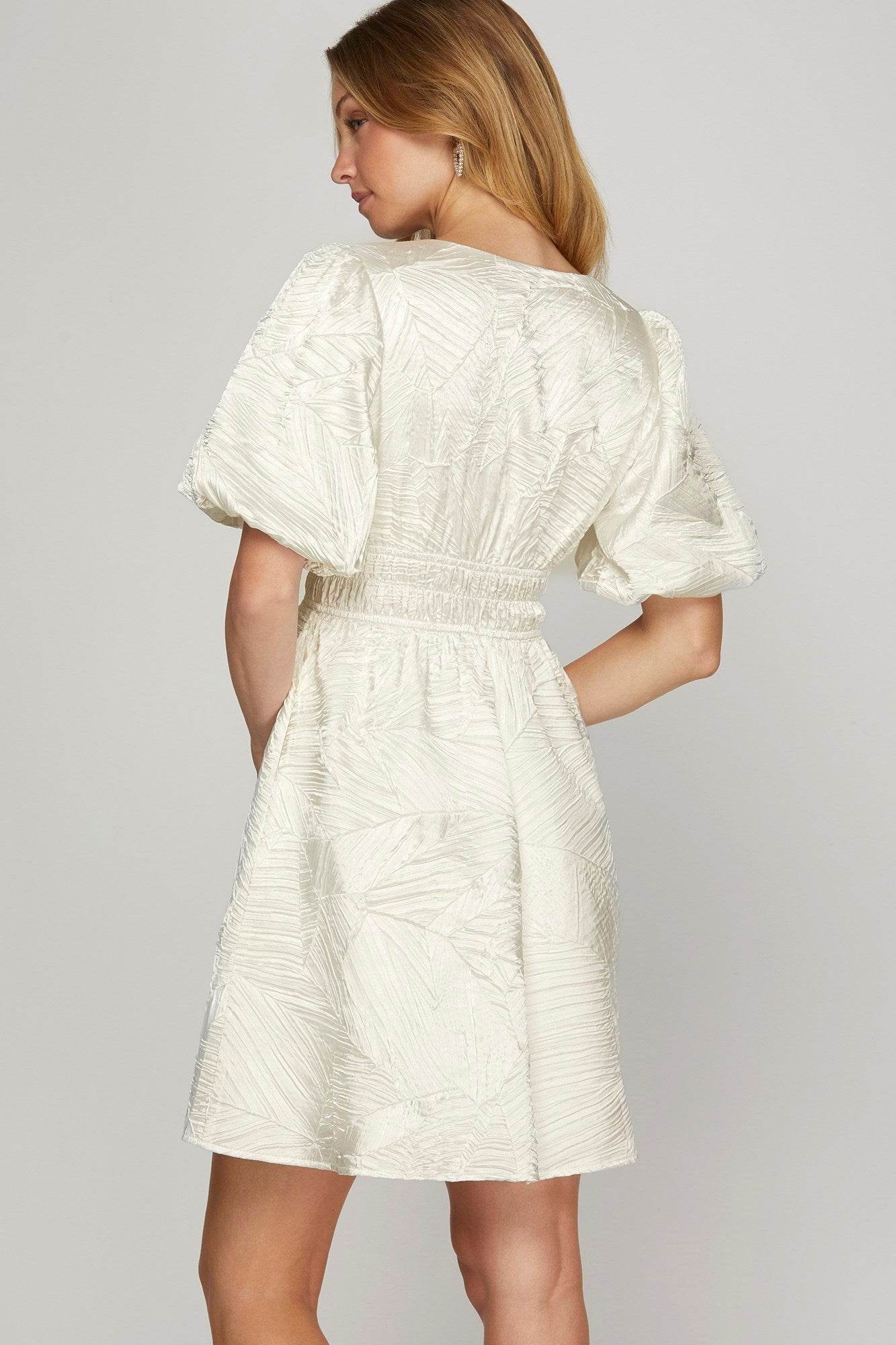 She + Sky Crinkle Woven V-Neck Balloon Sleeve Mini Dress - Shop Style & More | Fresh Looks, Everyday Deals & Free Shipping