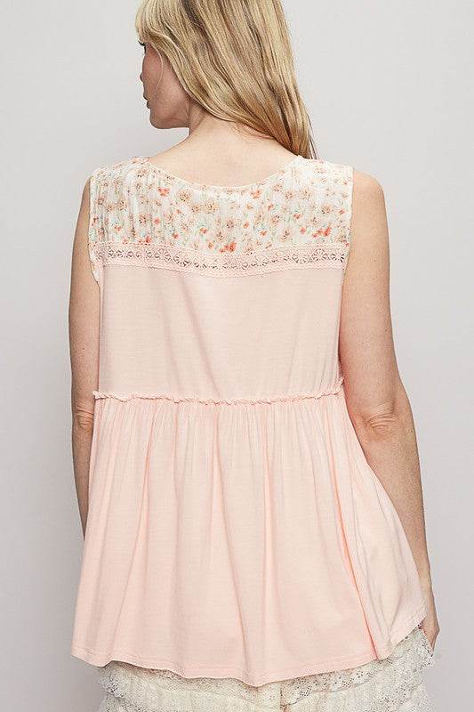 POL Lace Detail Frill Floral V-Neck Sleeveless Top - Shop Style & More | Fresh Looks, Everyday Deals & Free Shipping