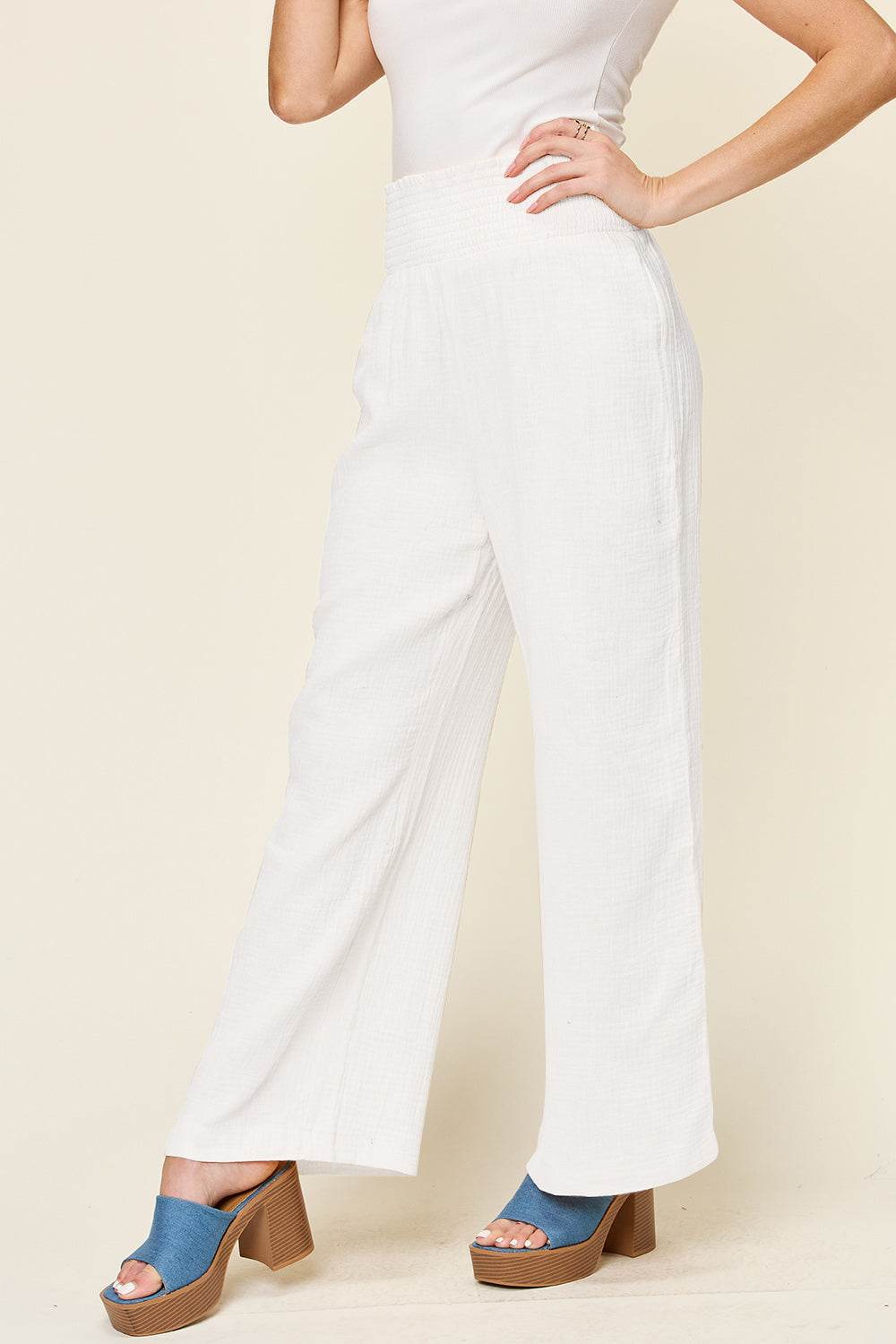 Double Take Full Size Texture Smocked Waist Wide Leg Pants - Shop Style & More | Fresh Looks, Everyday Deals & Free Shipping