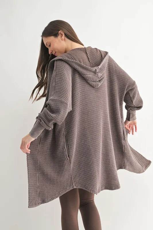 MONO B Chunky Waffle Mineral Wash Hooded Open Cardigan - Shop Style & More | Fresh Looks, Everyday Deals & Free Shipping