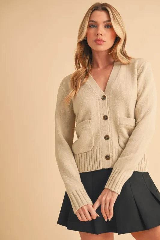 Aemi + Co Ribbed Hem Button Down V-Neck Cardigan - Shop Style & More | Fresh Looks, Everyday Deals & Free Shipping