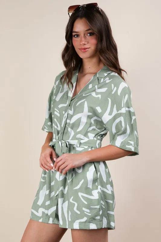 VERY J Oversized Printed Button Down Resort Romper - Shop Style & More | Fresh Looks, Everyday Deals & Free Shipping