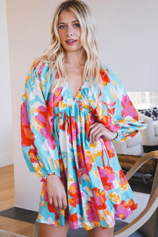 Floral Bracelet Sleeve Empire Waist Mini Dress - Shop Style & More | Fresh Looks, Everyday Deals & Free Shipping