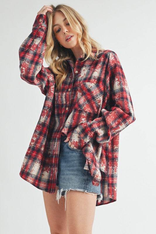 Aemi + Co Washed Plaid Button Up Raglan Sleeve Flannel Shirt - Shop Style & More | Fresh Looks, Everyday Deals & Free Shipping