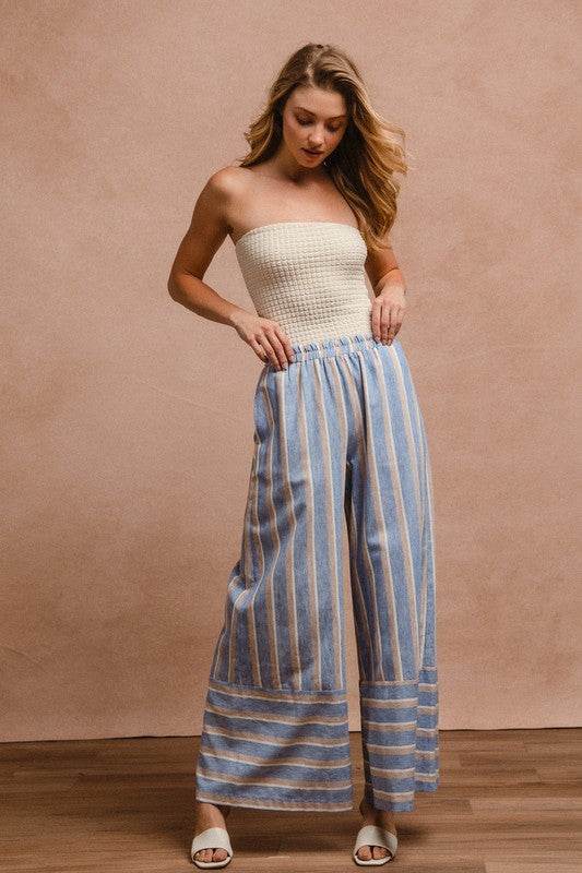 BiBi Striped Wide Leg Pants with Pockets - Shop Style & More | Fresh Looks, Everyday Deals & Free Shipping