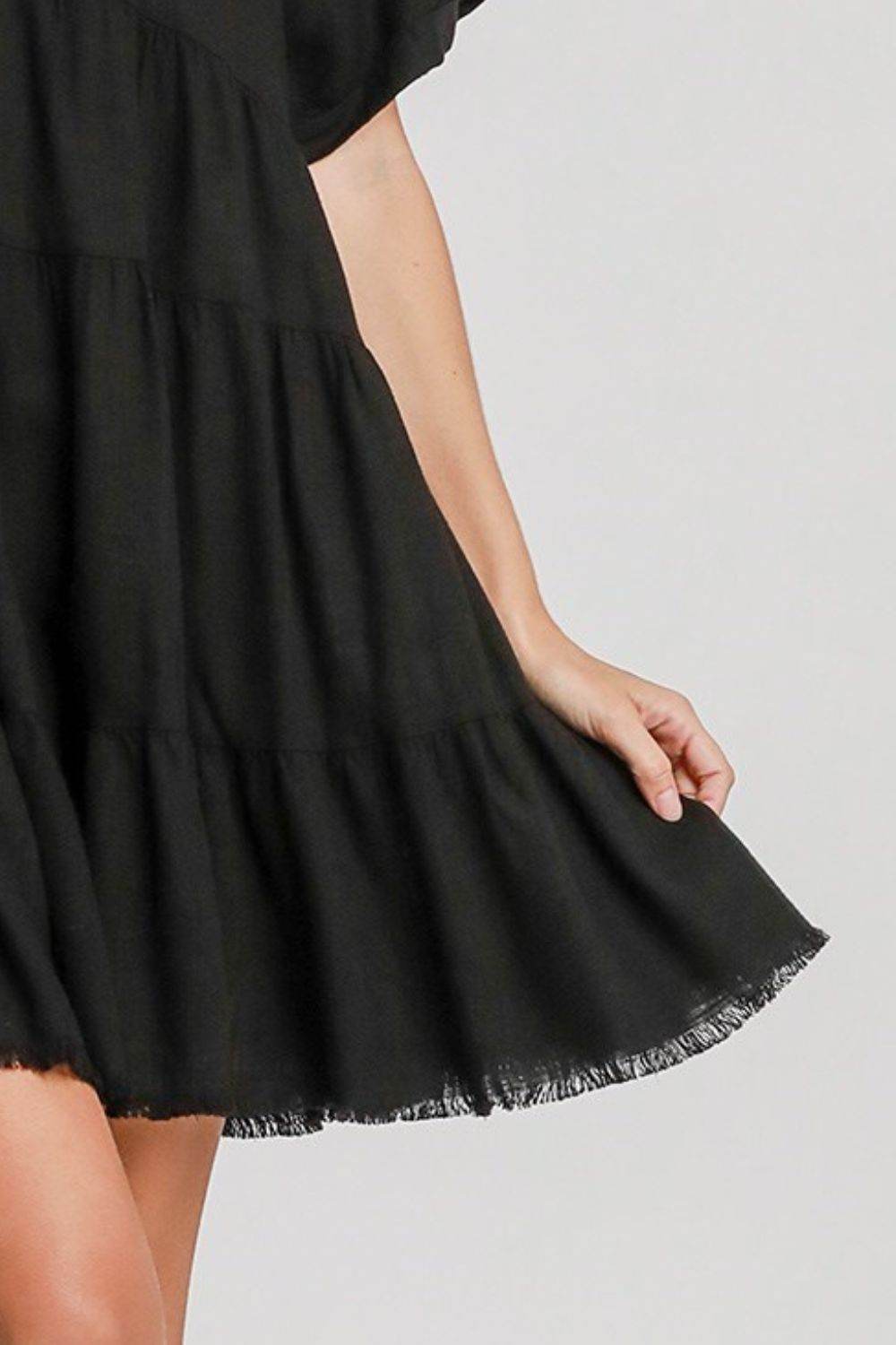 Umgee Full Size Raw Hem Folded Sleeve Tiered Dress Plus Size - Shop Style & More | Fresh Looks, Everyday Deals & Free Shipping