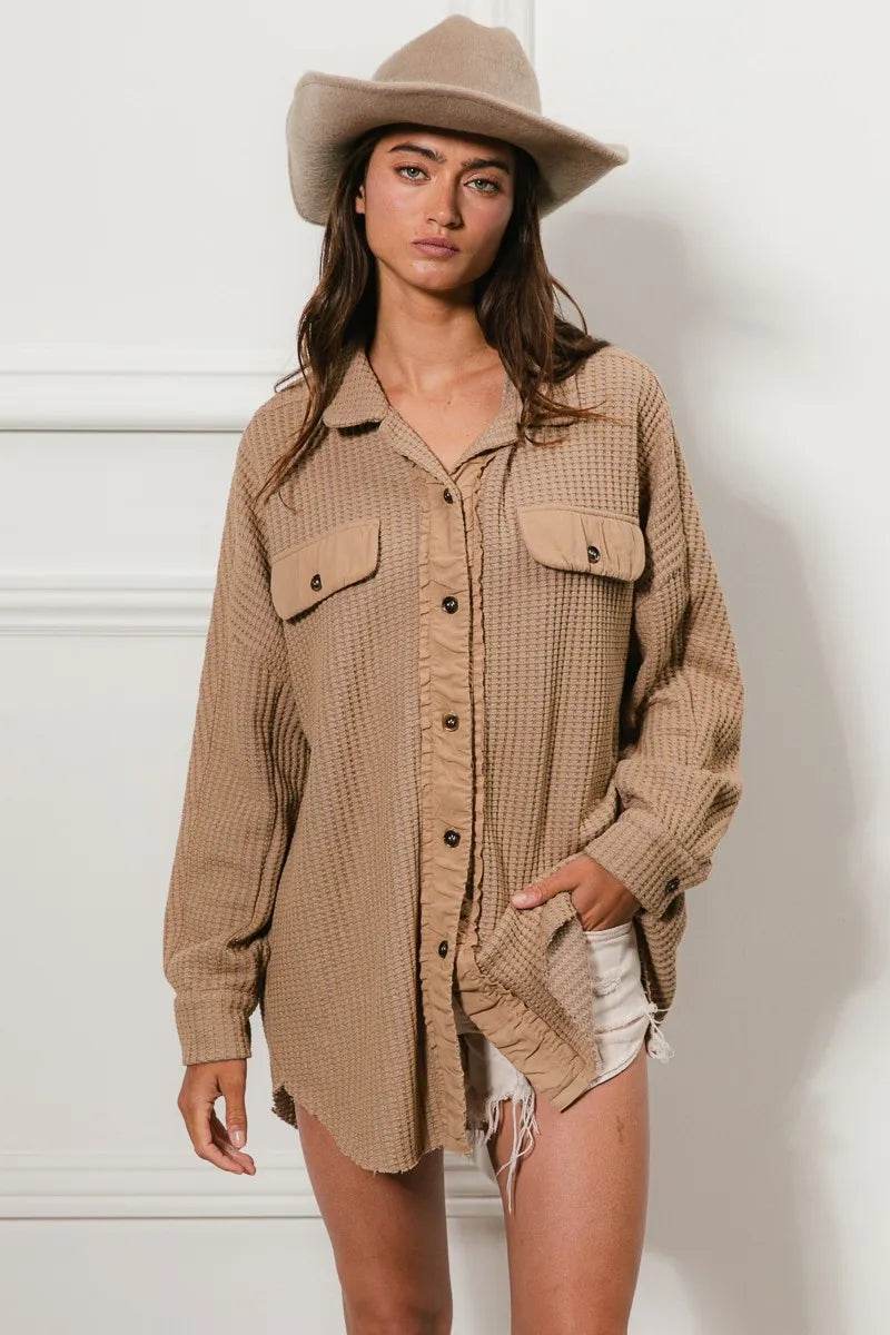 BiBi Heavy Waffle Oversized Shacket - Shop Style & More | Fresh Looks, Everyday Deals & Free Shipping