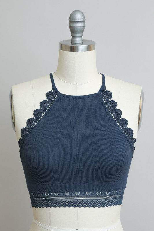 High Neck Crochet Lace Trim Bralette - Shop Style & More | Fresh Looks, Everyday Deals & Free Shipping