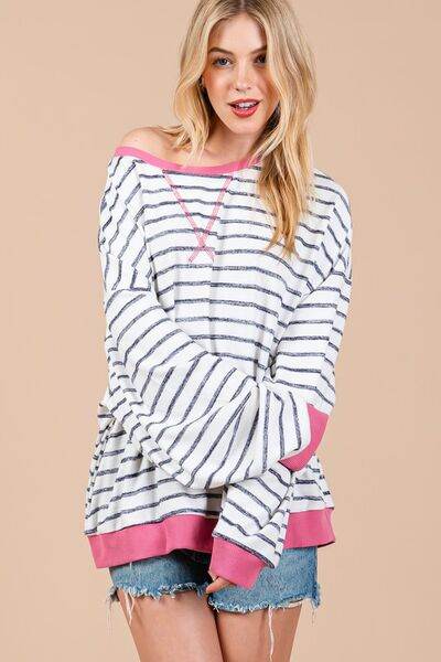 Ces Femme Striped Round Neck Drop Shoulder Sweatshirt - Shop Style & More | Fresh Looks, Everyday Deals & Free Shipping