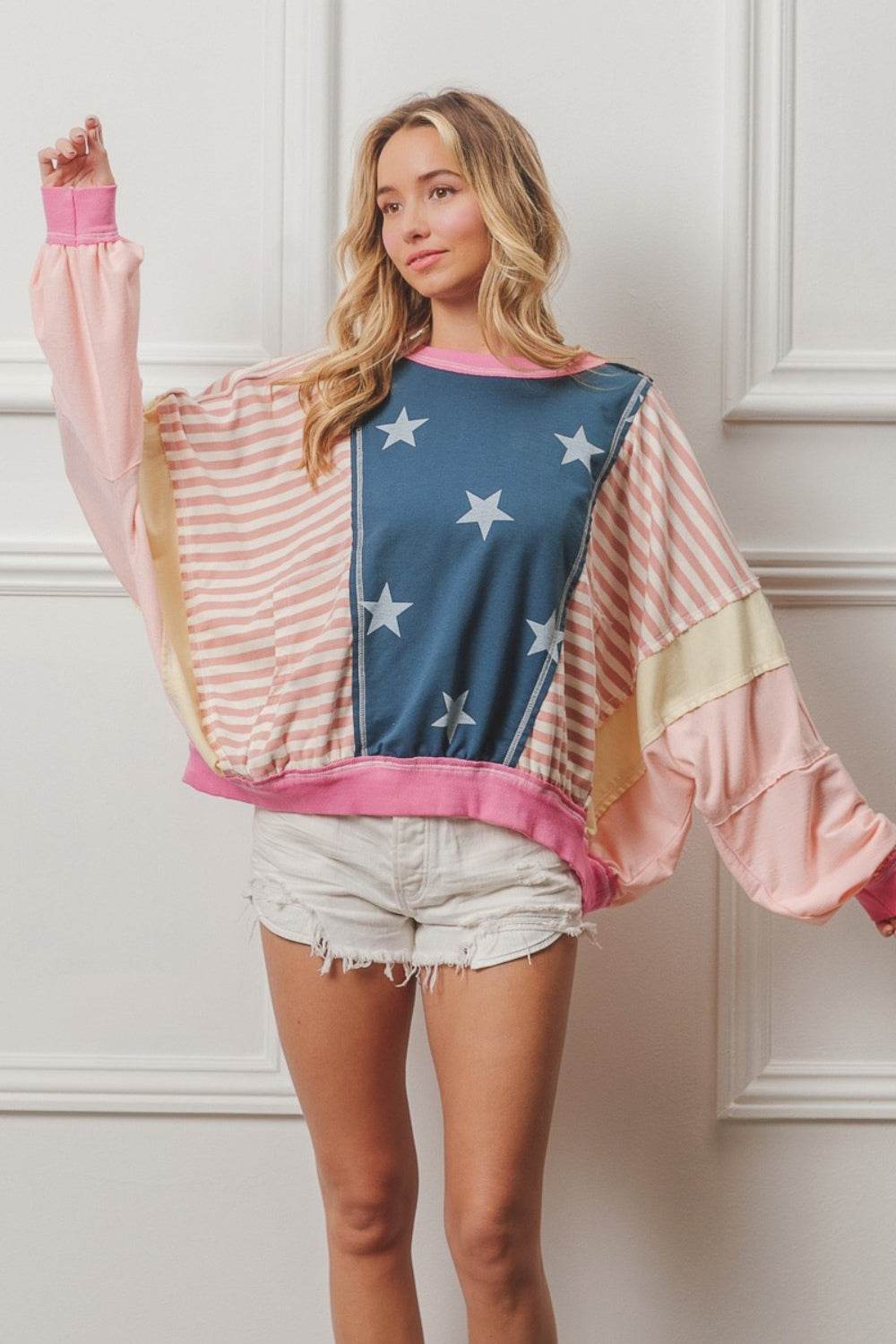 BiBi Stars and Stripes Round Neck Long Sleeve Top - Shop Style & More | Fresh Looks, Everyday Deals & Free Shipping
