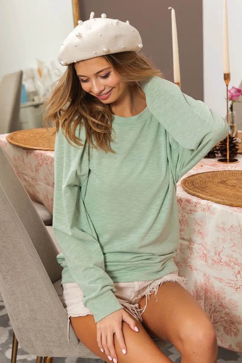 BiBi Slub Terry Puff Shoulder Sweatshirt - Shop Style & More | Fresh Looks, Everyday Deals & Free Shipping
