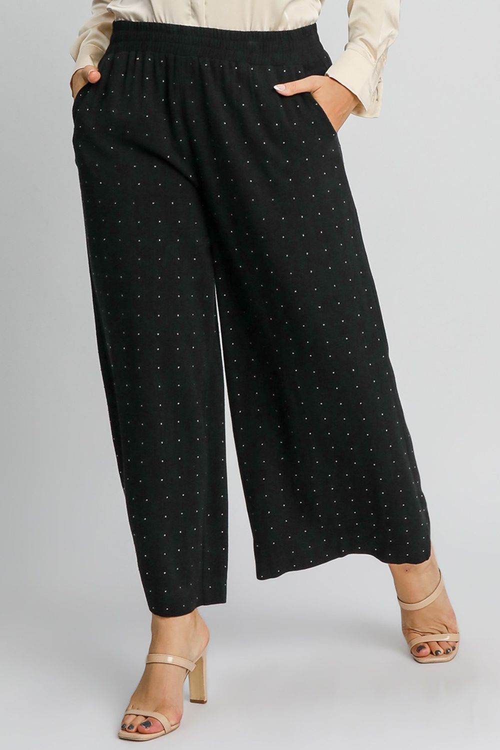 Umgee Full Size High Waisted Embellished Linen Pants Plus Size - Shop Style & More | Fresh Looks, Everyday Deals & Free Shipping