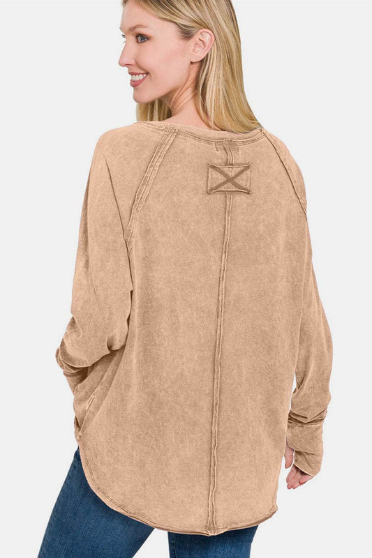 Zenana Round Neck Thumbhole Long Sleeve T-Shirt - Shop Style & More | Fresh Looks, Everyday Deals & Free Shipping