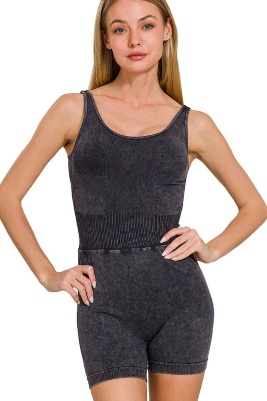 Zenana Washed Sports Romper With Removable Bra Pad - Shop Style & More | Fresh Looks, Everyday Deals & Free Shipping