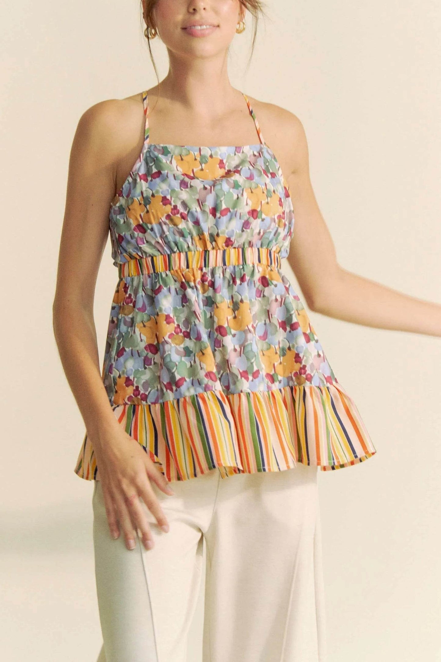 Davi & Dani Floral Smocked Sleeveless Ruffle Back Tie Top - Shop Style & More | Fresh Looks, Everyday Deals & Free Shipping