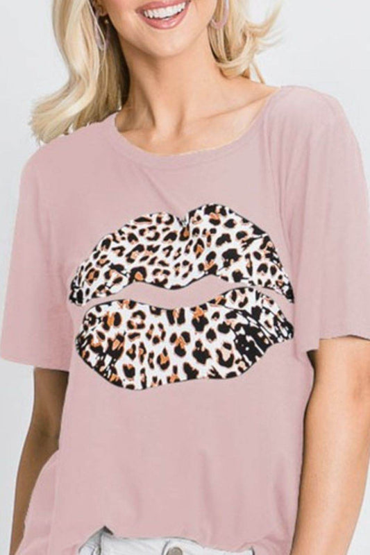 Heimish Full Size Leopard Lip Round Neck Short Sleeve T-Shirt Plus Size - Shop Style & More | Fresh Looks, Everyday Deals & Free Shipping
