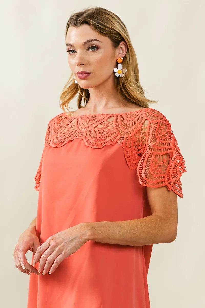 BiBi Crochet Lace Yoke Detailed Wrinkled Dress - Shop Style & More | Fresh Looks, Everyday Deals & Free Shipping