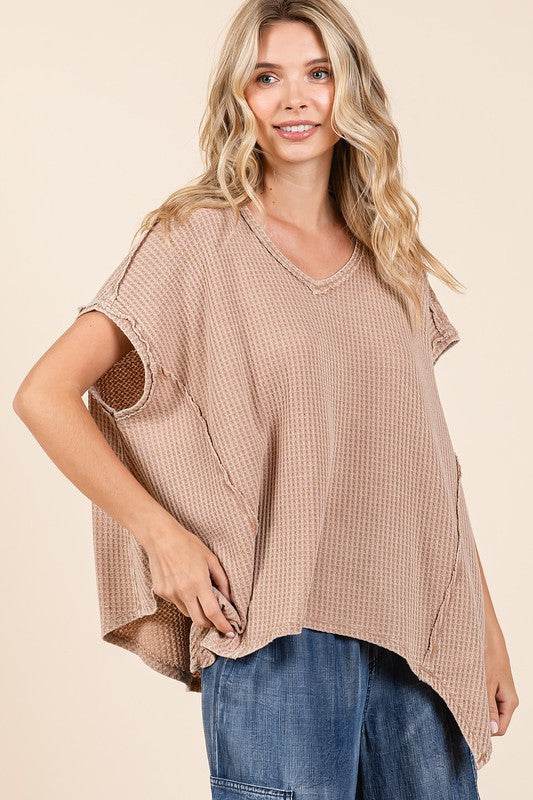 Mittoshop Mineral Wash Waffle Knit Pointed Hem Oversized Top - Shop Style & More | Fresh Looks, Everyday Deals & Free Shipping