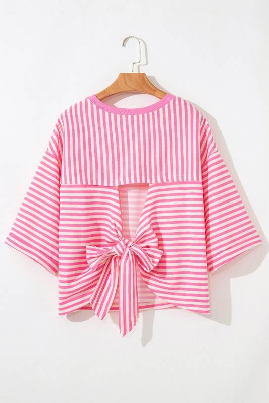 Riley Stripe Bowknot Cutout Back Loose Top - Shop Style & More | Fresh Looks, Everyday Deals & Free Shipping