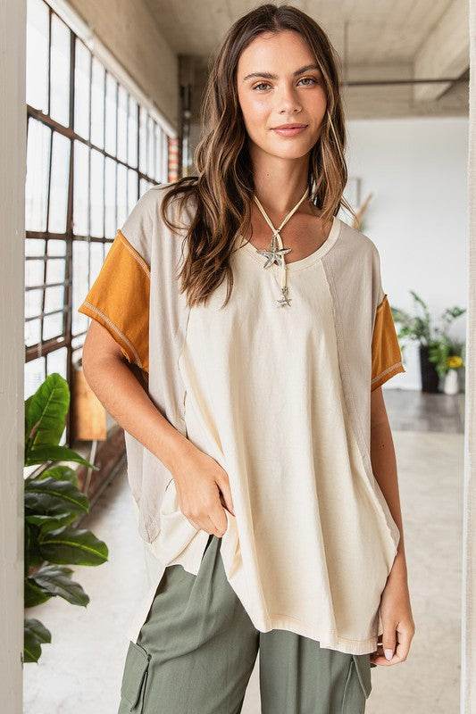 Mittoshop Color Block V-Neck Short Sleeve T-Shirt - Shop Style & More | Fresh Looks, Everyday Deals & Free Shipping