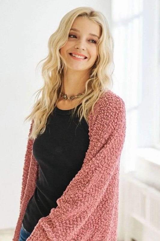 ADORA Popcorn Knit Open Front Long Sleeve Cardigan - Shop Style & More | Fresh Looks, Everyday Deals & Free Shipping