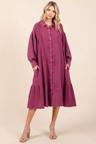 Mittoshop Mineral Wash Cotton Gauze Ruffle Midi Shirt Dress - Shop Style & More | Fresh Looks, Everyday Deals & Free Shipping