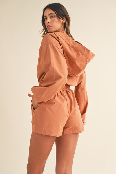 Mable Snap Down Long Sleeve Hooded Romper Jumpsuits