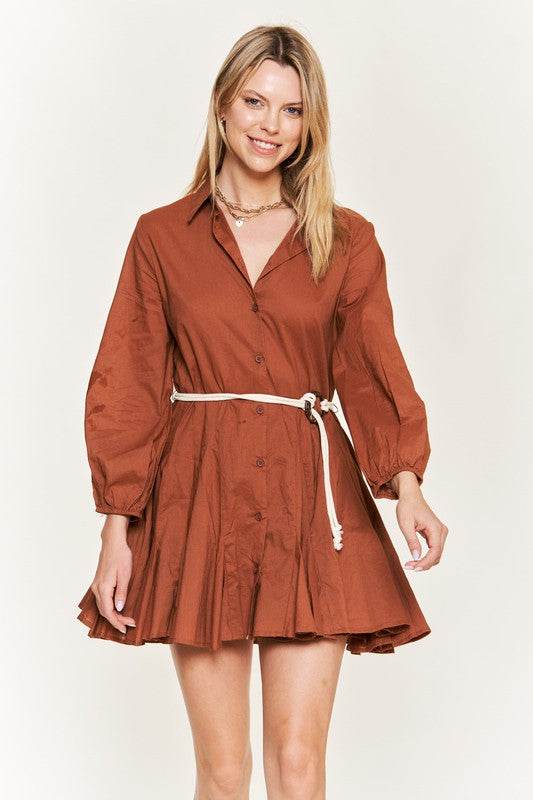SOLID FLARE SHIRT DRESS KRD4190 - Shop Style & More | Fresh Looks, Everyday Deals & Free Shipping