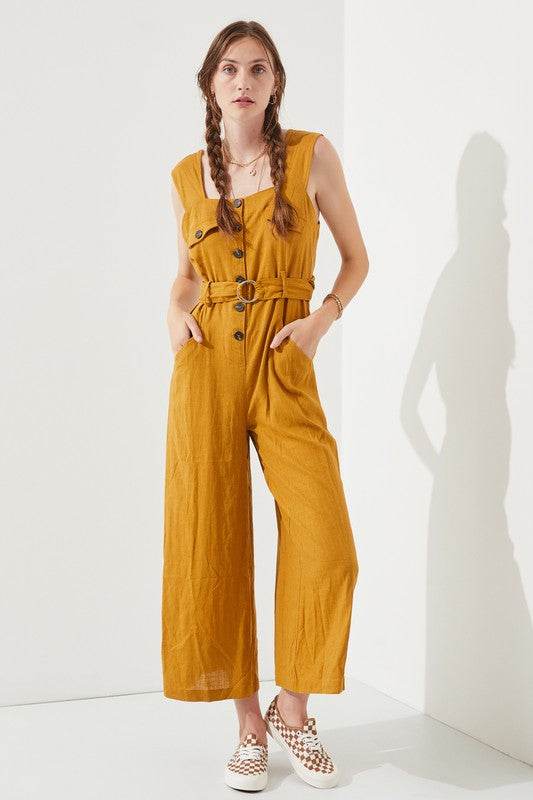 PLUS SLEEVELESS SQUARE NECK BUTTON ANKLE JUMPSUIT - Shop Style & More | Fresh Looks, Everyday Deals & Free Shipping