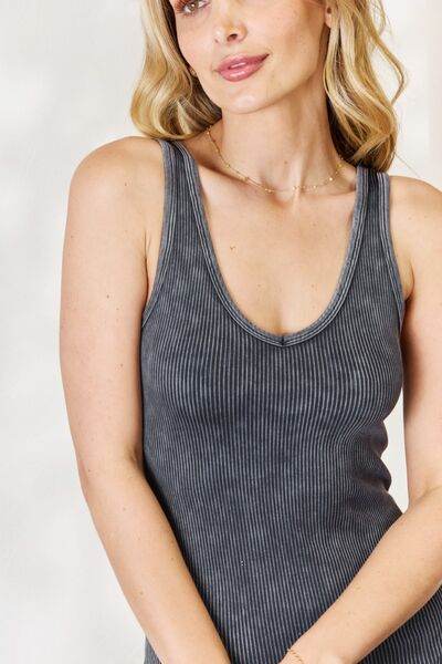Zenana Ribbed V-Neck Sleeveless Jumpsuit - Shop Style & More | Fresh Looks, Everyday Deals & Free Shipping